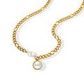 Gold Curb Chain Pearl Pendant Necklace Round Bezel Drop view 5