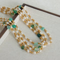 Gold Faceted Metal Pearl Green Stone Bead Collar Necklace view 2