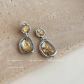 Silver Irregular Frame Drop Earrings Gold Foil Resin Inlay view 4