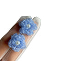 Beaded Flower Stud Earrings in White and Blue Fashion Jewelry view 5