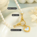 Pearl Strand Necklace Gold Hands Clasp And Heart Shell Pendant view 2