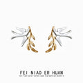 Two Tone Silver Swallow And Gold Branch Stud Earrings view 4