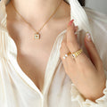 White Shell Camellia Square Pendant Necklace Stud Earrings Set view 4