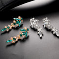 Black Silver Tone Green Crystal Floral Vine Crystal Two Designs Metal Necklace and Earring view 4