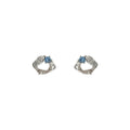 Silver Tone Clear Stone Openwork Stud Earrings With Aqua Accents view 5