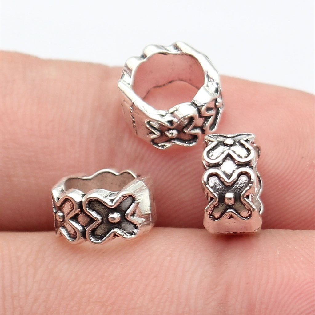 9.7x9.7x5.6mm 0.97g Antique Silver Zinc Alloy Flower Pattern Large Hole Beads for Bracelet Jewelry Making