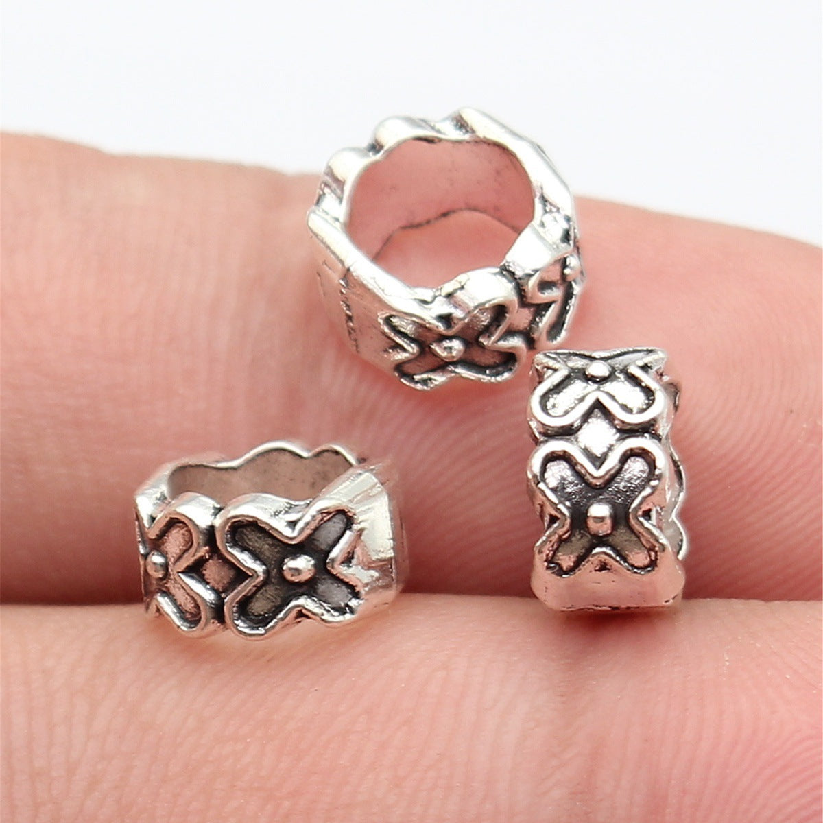 9.7x9.7x5.6mm 0.97g Antique Silver Zinc Alloy Flower Pattern Large Hole Beads for Bracelet Jewelry Making