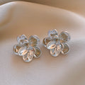 Layered Metallic Flower Stud Earrings in Gold and Silver Tones view 7