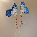Blue Embroidered Butterfly Long Tassel Stud Earrings view 6