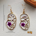 Gold Face Outline Purple Pressed Flower Resin Drop Earrings view 4