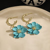 Teal Flower Hoops