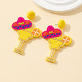 Yellow Seed Bead Margarita Cocktail Glass Drop Earrings view 3