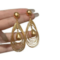Gold Layered Open Teardrop Earrings with Round Stud Tops view 5