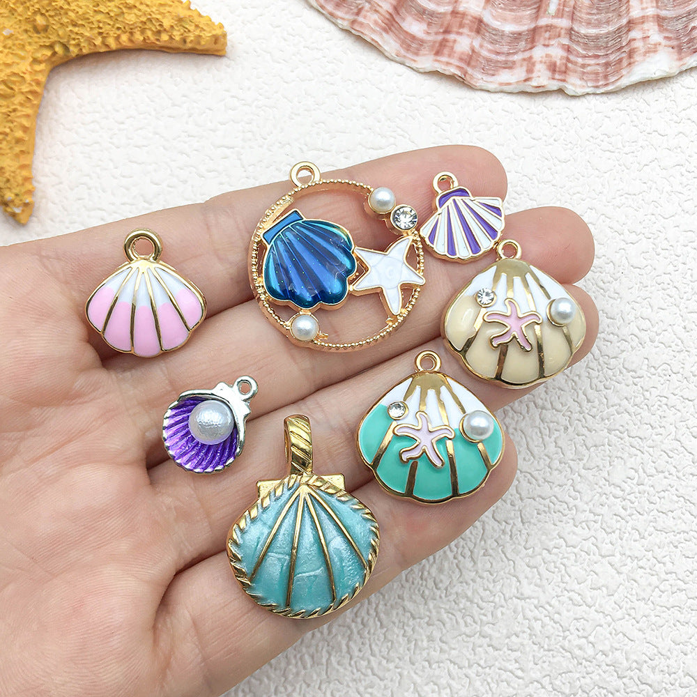 Enamel Zinc Alloy Scallop Shell Pearl Charm Pendants for DIY Bracelet Necklace Keychain