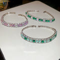 Silver Open Bracelet Green Rhombus Emerald Crystals view 2