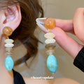 Geometric Resin And Shell Effect Long Drop Earrings view 4