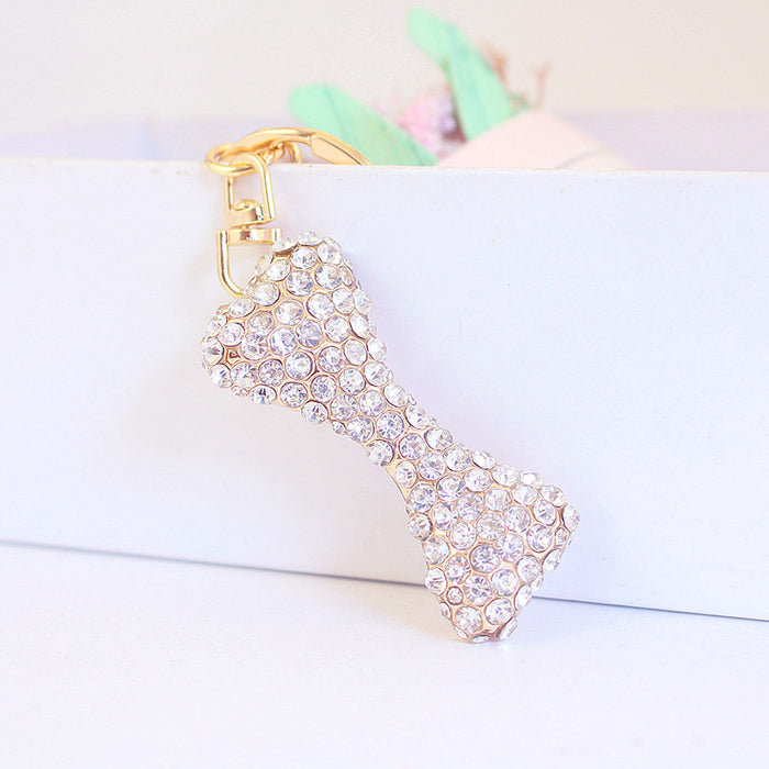 Cute Rhinestone Bone Keychain Finished Zinc Alloy Purse Bag Charm Gift