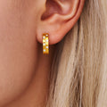 Gold Stainless Steel Geometric Zircon Huggie Hoop Earrings view 2