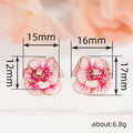 Rose Gold Pink Enamel Flower Stud Earrings Clear Centers view 4