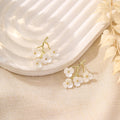 White Plum Blossom Branch Long Dangle Stud Earrings view 3