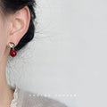 Gold Open Geometric Post Red Agate Ball Drop Earrings view 2