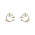 Gold Tone Clear Stone Wreath And Pale Blue Flower Stud Earrings view 5