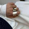 Wide Smooth Open Cuff Band Rings Gold Silver Tones view 3
