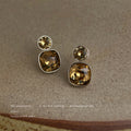Silver Amber Glass Crystal Dual Drop Earrings Beaded view 3