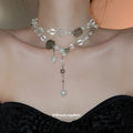 Layered Crystal and Pearl Necklace with Silver Tone Drops view 1