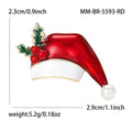 Red Santa Hat Enamel Brooch With Holly and Pearl Pom Pom view 5