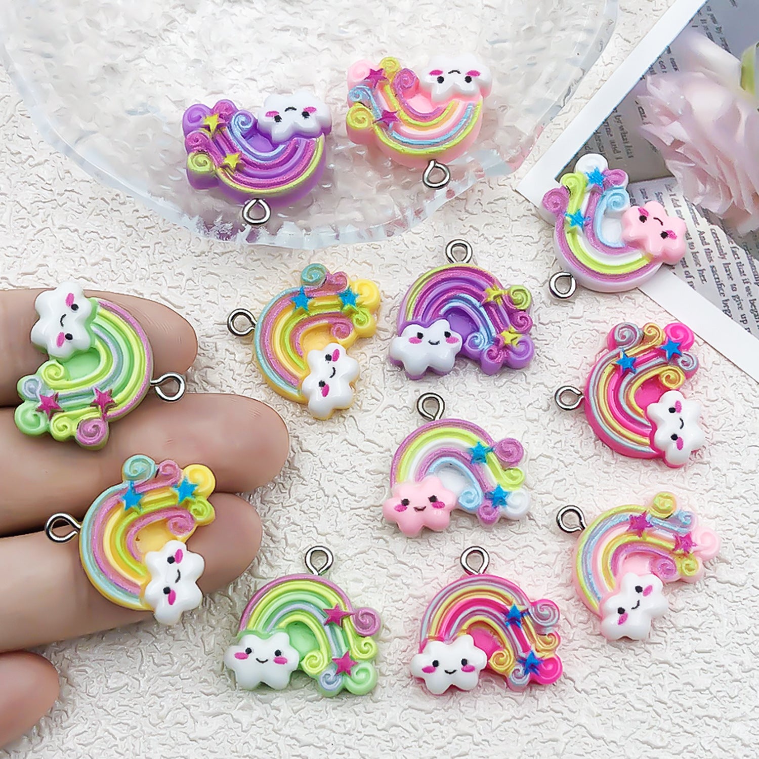 Resin Rainbow Cloud Star Charm Pendant for Necklace Earrings DIY Jewelry