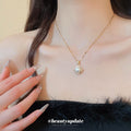 Gold Pearl Square Halo Necklace And Stud Earring Set view 3
