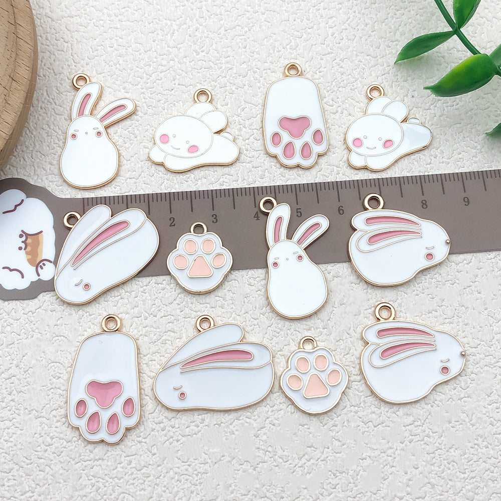 Enamel Zinc Alloy Cute Bunny Rabbit Charm Pendant for DIY Bracelet Earring Jewelry Accessories