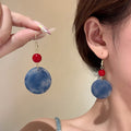 Red And Blue Round Resin Drop Earrings Statement Jewelry view 2