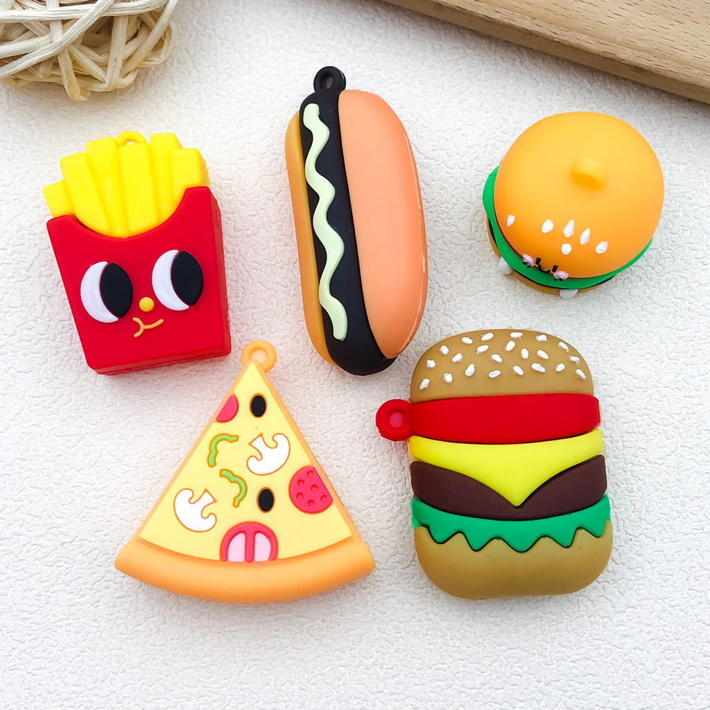 Zinc Alloy Simulated Food Hamburger Fries Pizza Hot Dog Charm Pendant for DIY Bag Keychain Decor