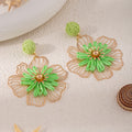 Seven Color Woven Flower and Gold Wire Statement Earrings view 11