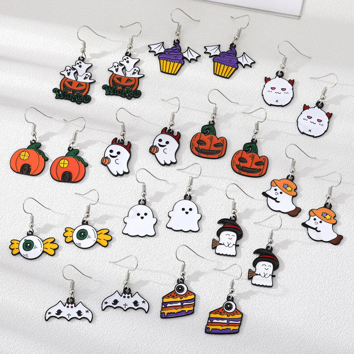 Silver Tone Halloween Enamel Hook Earrings in Twelve Novelty Designs