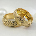 Gold Hawaiian Flower Engraved Band Finger Ring Sizes 6-10 view 2