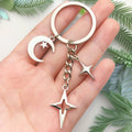 Three-Style Antique Silver Moon Star and Cross Charm Keychain Collection view 1
