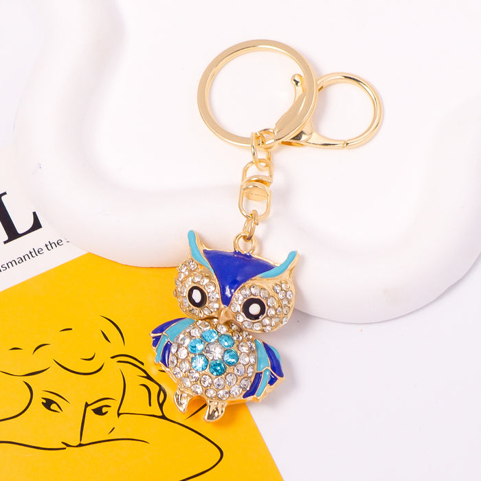 Rhinestone Enamel Owl Keychain Metal Cartoon Bird Bag Charm