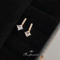 Gold Crystal Bar Square Clear Stone Mini Stud Earrings view 3
