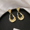 Gold Tone Crumpled Open Teardrop Dangle Stud Earrings view 4