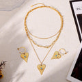 Gold Steel Evil Eye Heart Pendant Layered Necklace Set view 4