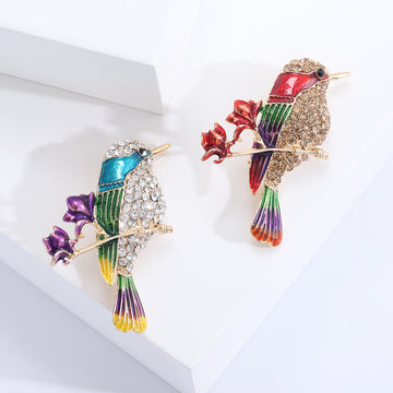 Colorful Hummingbird and Flower Brooch for Jackets Scarves and Coats