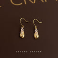Gold Tone Teardrop Drop Earrings Clear Crystal Cluster view 4