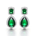 Green Emerald Cut and Pear Halo Crystal Drop Earrings view 2