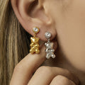 Crystal Bear Drop Earrings in Gold and Silver Tone view 1