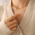 Oval Figaro Link Chain Necklace Bracelet Gold Steel Tones view 6