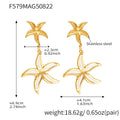 Gold Dual Starfish Drop Earrings with White Enamel Inlay view 6