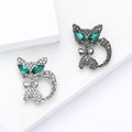 Rhinestone Cat Brooch Green Eyes Metal Bow Two Finishes view 1